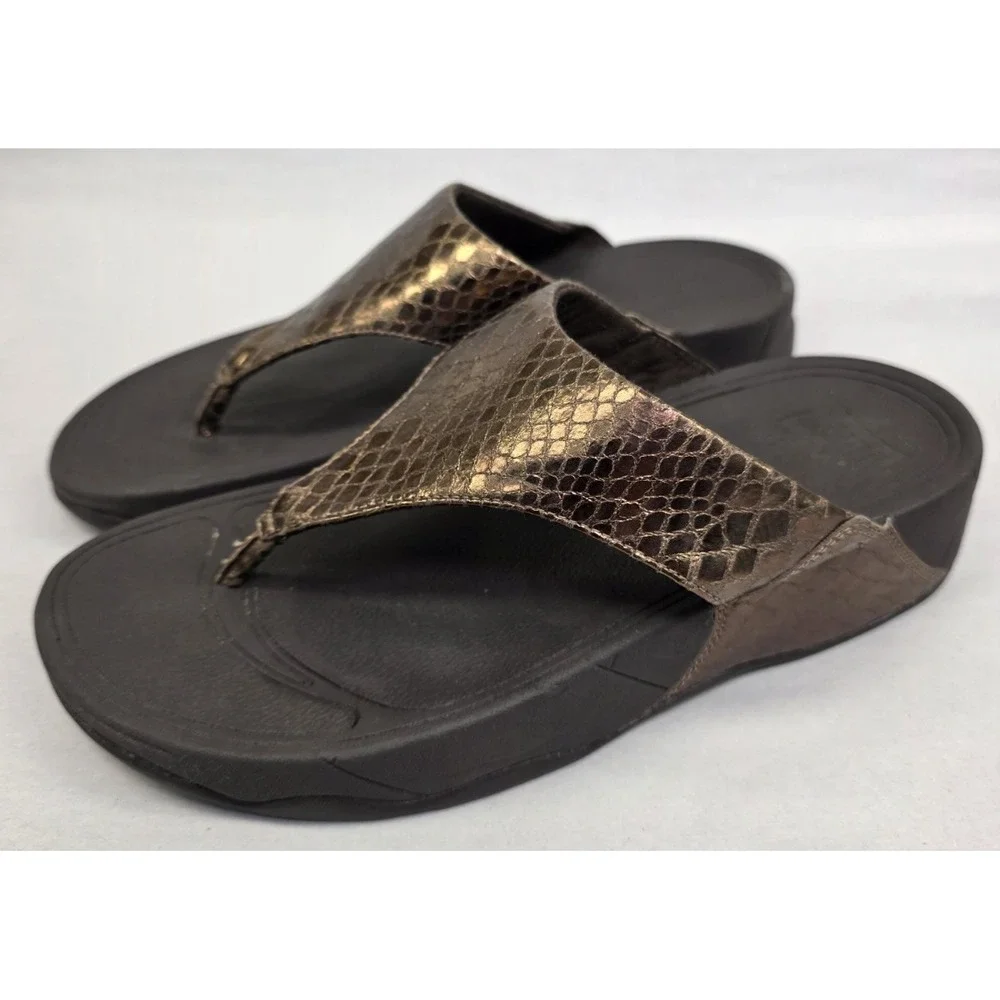 Fitflop Lulu (Sz 7) Women's Bronze Shimmer Brown Flip Flop Thong Sandals